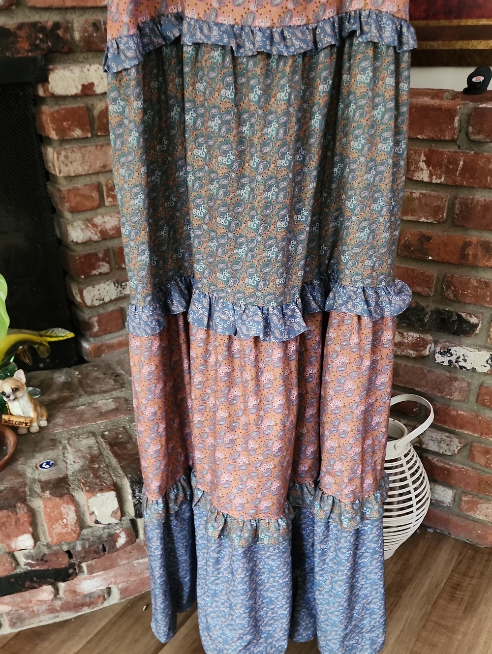 Lucca Couture Patchwork Floral Maxi Dress Tiered Ruffle Boho Cottagecore L - Picture 3 of 12
